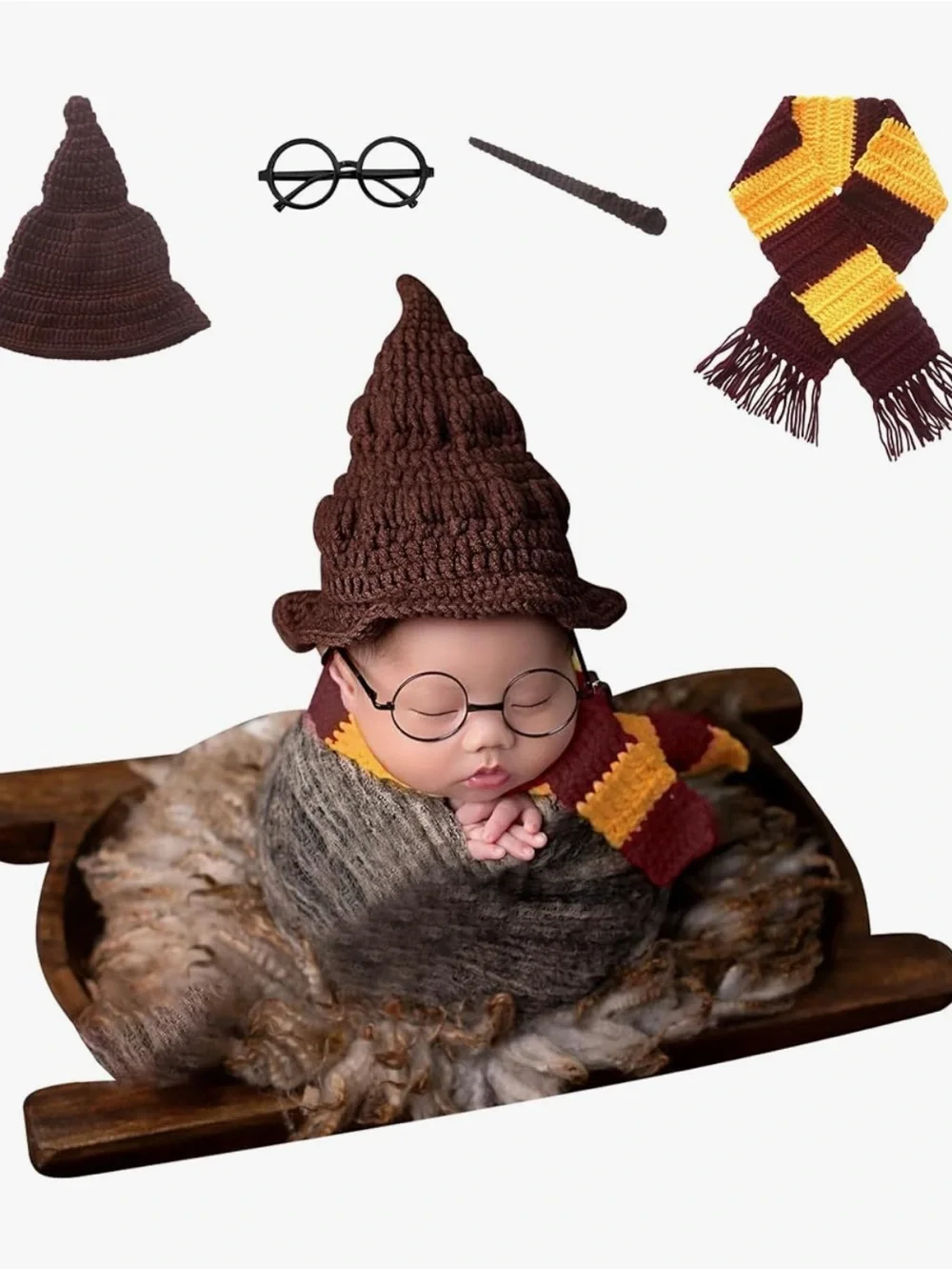 Harry Potter themed Crocheted Sorting Hat and Gryffindor Scarf Set for baby